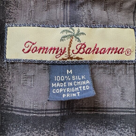 Tommy Bahama 100% Silk Shirt Mens M Gray Black Plaid Button-Up Camp Shirt Summer - Picture 7 of 10